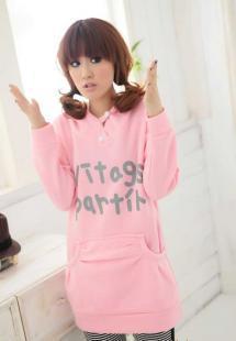 粉色韩版长款连帽卫衣 女装批发新风尚